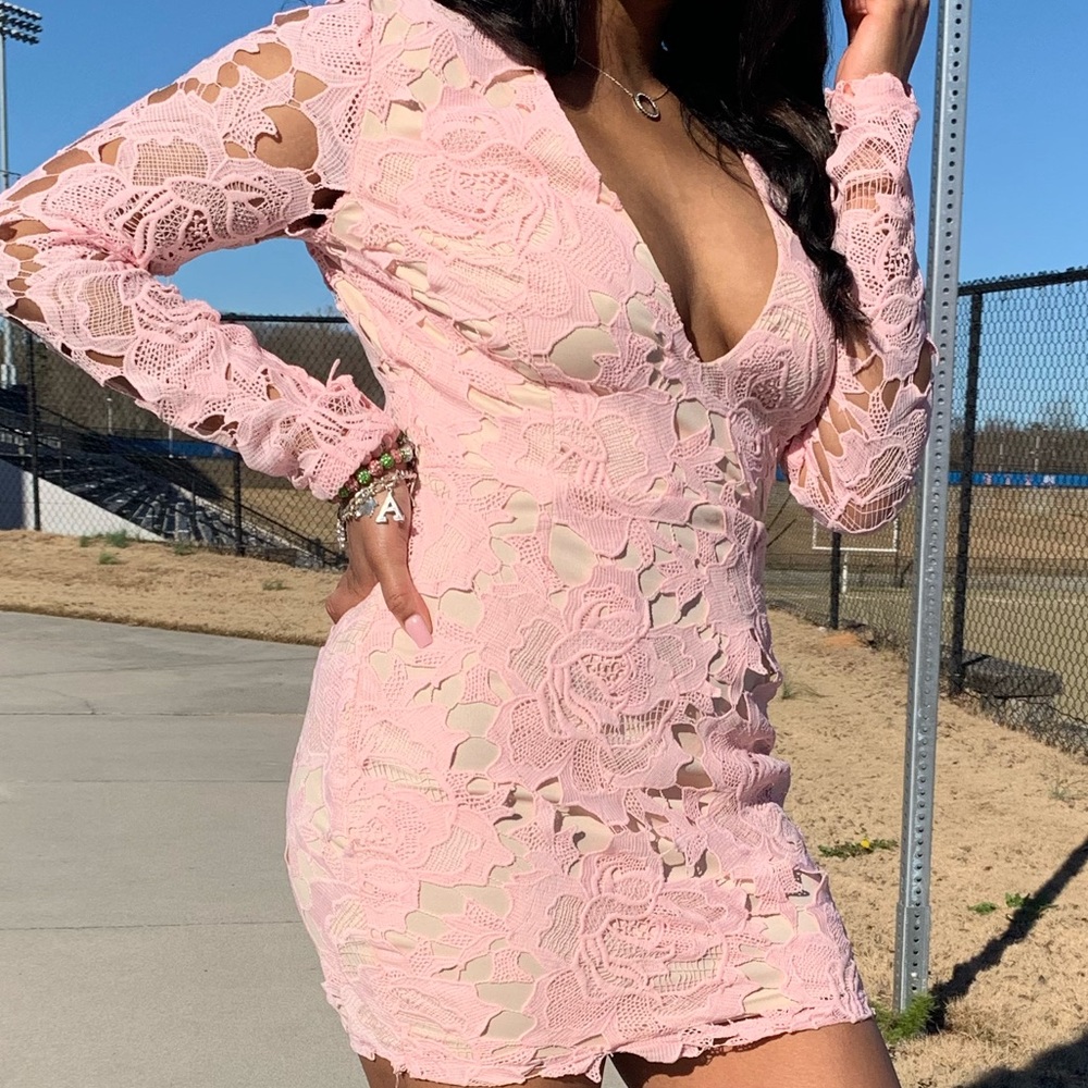 Pink lace plunge dress. Worn once